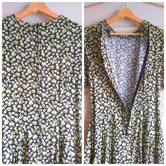 90s Style Grunge Daisy Print Hi Low Hem Skater Dress with Pockets-Size 6 - Picture 3 of 8